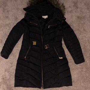 Michael kors Women's Black Puffer Coat with faux Fur Hood